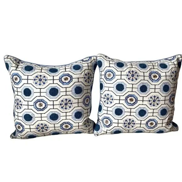 Celerie By Kemble Square Pillow Perigold Designer 20” Duck Feathers India Blue - Picture 1 of 10